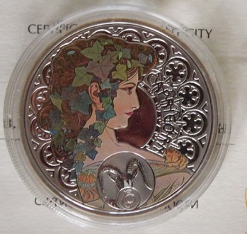 Продам серебряные монеты из серии "Альфонс Муха-Знаки Зодиака", достоинством 1 н. . фото 8