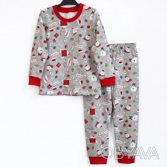 Піжама для дівчинки з штанами та кофтою на довгий рукав з новорічним принтом Хо-. . фото 1