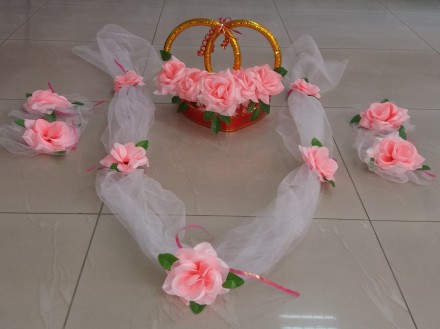 Комплект украшений для свадебного автомобиля жениха и невесты - состав: розовые . . фото 2