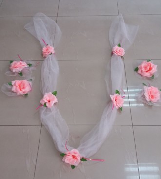 Комплект украшений для свадебного автомобиля жениха и невесты - состав: розовые . . фото 3