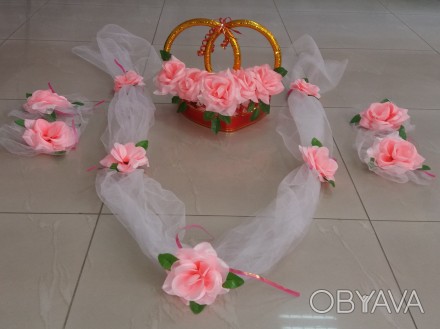 Комплект украшений для свадебного автомобиля жениха и невесты - состав: розовые . . фото 1