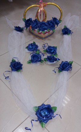 Комплект украшений для свадебного автомобиля жениха и невесты - состав: синие св. . фото 2