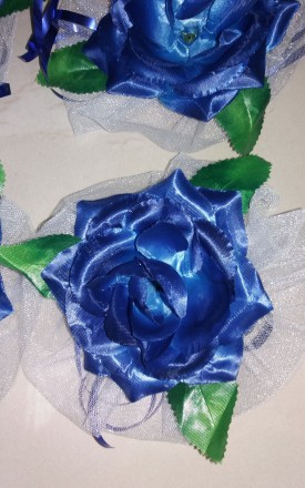 Комплект украшений для свадебного автомобиля жениха и невесты - состав: синие св. . фото 9