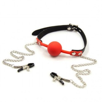 Nipple Clamp with Red Silicone Ball GagsThe weight of this item is approximately. . фото 2