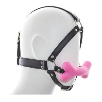 Черный классический кляп для рта в форме розовой силиконовой косточки. Комфортно. . фото 2