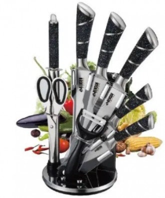 
Набір кухонних ножів, на 8 предметів із підставкою + ножиці Benson BN-405-N
Наб. . фото 3