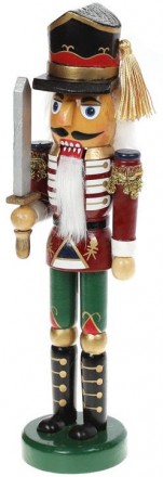 Статуэтка декоративная «Щелкунчик с мечом». Цвет - красный с зеленым. . фото 2