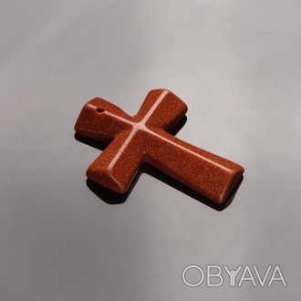 Кулон Крест, камень Авантюрин, золотой песок (пресс.) 4,5х3см