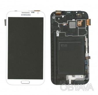 Матриця з тачскріном (модуль) Samsung Galaxy Note 2 GT-N7100 білий з рамкою. . фото 1