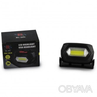 
Налобный фонарик на аккумуляторе BL 203 COB, с USB зарядкой, черный Налобный ак. . фото 1