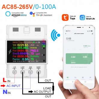 Умный WiFi TUYA 2DIN счетчик электроэнергии + автомат регулируемый ATORCH TS-840. . фото 2