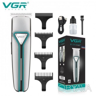 Описание Аккумуляторная машинка для стрижки волос и бороды с 3 насадками VGR V-0. . фото 1