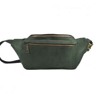 Сумка напоясная кожаная зеленая TARWA RE-3012-3md, сумка на пояс из натуральной . . фото 4