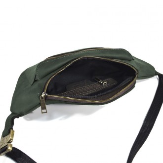 Сумка напоясная кожаная зеленая TARWA RE-3012-3md, сумка на пояс из натуральной . . фото 3