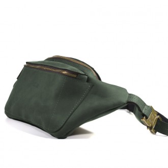 Сумка напоясная кожаная зеленая TARWA RE-3012-3md, сумка на пояс из натуральной . . фото 2