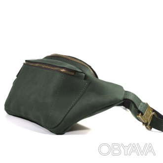 Сумка напоясная кожаная зеленая TARWA RE-3012-3md, сумка на пояс из натуральной . . фото 1
