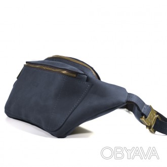 Сумка бананка напоясная синяя кожаная, сумка на пояс TARWA RK-3012-3md, сумка на. . фото 1
