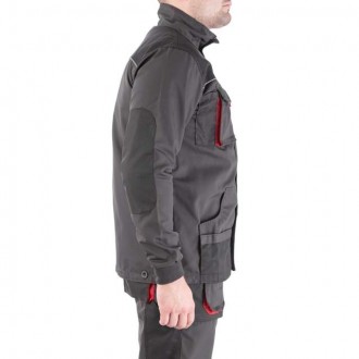 Куртка темно-сірого кольору з чорними вставками виготовлена із щільної тканини (. . фото 5