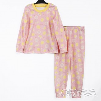 Піжама дитяча з штанами та кофтою на довгий рукав рожева з лимончиками від ТМ La. . фото 1