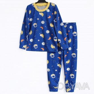 Дитяча піжама для хлопчика синя з космосом з штанами та кофтою на довгий рукав в. . фото 1