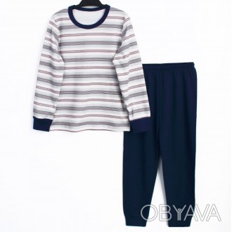 Піжама дитяча з штанами та кофтою на довгий рукав в кольорову смужку від ТМ Lada. . фото 1