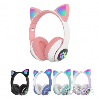Блютуз гарнитура с подсветкой CAT STN-28 Bluetooth наушники с ушками (Розовый) (