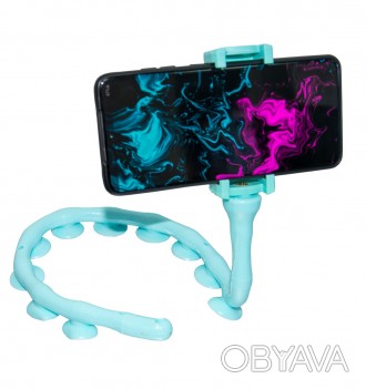Гибкий держатель для телефона (смартфона) на стол Worm lazy holder голубой, подс