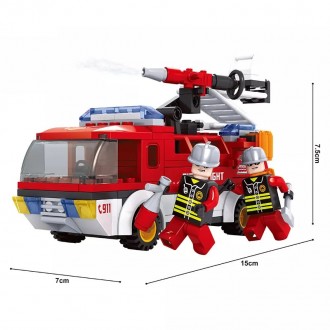 Конструктор AUSINI (KEYIXING) "Пожарная машина" с водяным насосом (192 детали) а. . фото 3