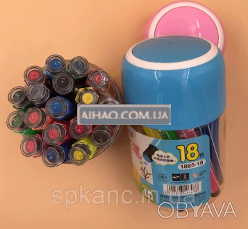 Набір фломастера на водній основі 18 кольорів у пластиковому пеналі з дитячими п. . фото 1