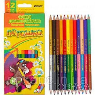 Олівці кольорові двосторонні Marco 12 шт 24 кольори. М'які кольорові олівці зали. . фото 1