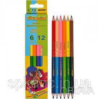 Олівці кольорові двосторонні Marco 6 шт. 12 кольорів. М'які кольорові олівці зал. . фото 1