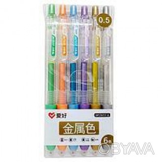 Різнобарвні автоматичні гелеві ручки 0.5 мм GP-2603-6 Aihao. Колір пастельного к. . фото 1