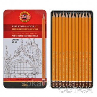 Набір графітних олівців 1500 KOH-I-NOOR Graphic для графічних робіт, 5В-5Н, 12 ш. . фото 1