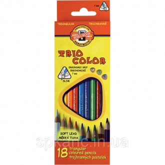 Олівці кольорові KOH-I-NOOR TRIOCOLOR, 18 кольорів, картонна упаковка, тригранна. . фото 2