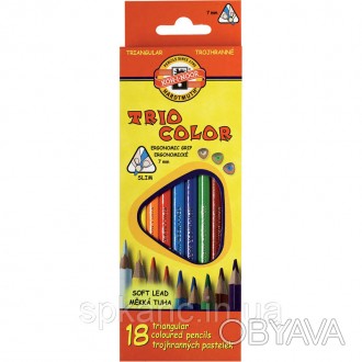Олівці кольорові KOH-I-NOOR TRIOCOLOR, 18 кольорів, картонна упаковка, тригранна. . фото 1
