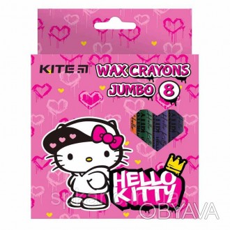 Кольорова воскова крейда Kite Jumbo «Hello Kitty» в яскравій картонній упаковці.. . фото 1