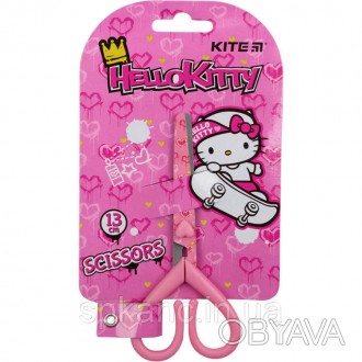 Ножиці Kite «Hello Kitty» з малюнком на лезі та ручками у формі серця, на картон. . фото 1