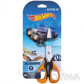 Ножиці Kite «Hot Wheels» з м'якими прогумованими кільцями, на кольоровій картонн. . фото 1