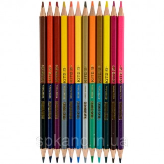 Кольорові двосторонні олівці Kite в картонній упаковці. Дванадцять олівців мають. . фото 5