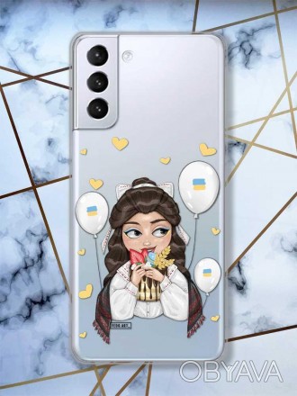 Прозрачный чехол для Samsung Galaxy S21 (G991) патриотический дизайн Украинка с