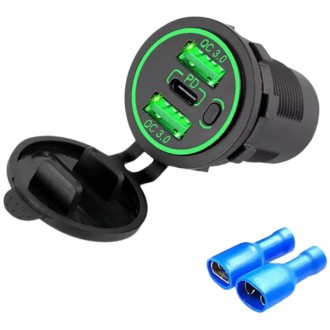 Автомобильное зарядное устройство TYPE C PD 3.0 + 2 х QC 3.0 (12В - 24В) с кнопк. Харьков. фото 1 Автомобильное зарядное устройство TYPE C PD 3.0 + 2 х QC 3.0 (12В - 24В) с кнопк. Харьков. фото 1