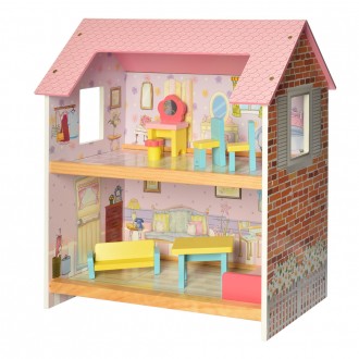 Будиночок ляльковий двоповерховий дерев'яний з меблями Стильний дерев'ян. . фото 2