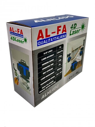  Профессиональный лазерный 4D нивелир AL-FA ALNL-4DG проецирует 12 лазерных лини. . фото 10