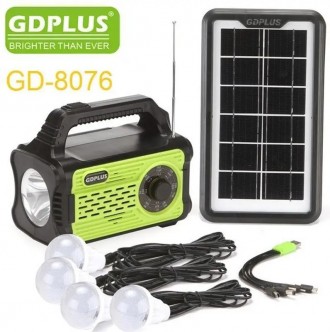 Портативна сонячна автономна система Solar GDPlus GD-8076 + FM радіо + Bluetooth. . фото 2