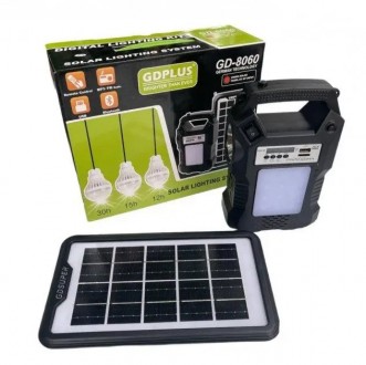 Портативна сонячна автономна система Solar GDPlus GD-8060 + FM радіо + Bluetooth. . фото 3