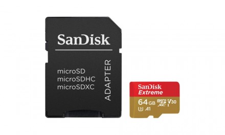 Карта пам'яті SanDisk 64GB Extreme UHS-I microSDXC Memory Card with SD Adapter
	. . фото 2