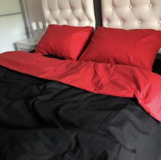 Постельное белье "Однотонный Красный + Черный поплин Lux" Турция Двуспальный. Киев. фото 1