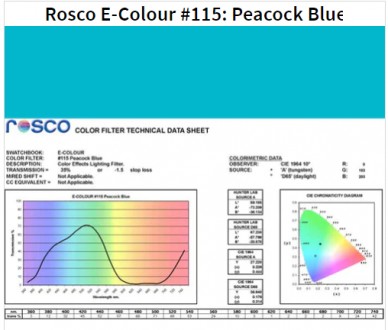 Фильтр Rosco E-Colour+ 115 Peacock Blue Roll (61152)
E-Colour - это комплексная . . фото 2