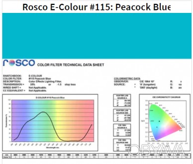 Фільтр Rosco E-Colour+ 115 Peacock Blue Roll (61152)
E-Colour - це комплексна си. . фото 1