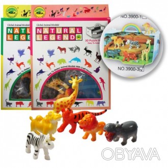 Детский игровой набор, в который входит 6 фигурок животных и двусторонние картон. . фото 1
